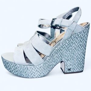 Sam Edelman Light Blue Suede Wedge Heels – Size 11 – Strappy Platform Sandals